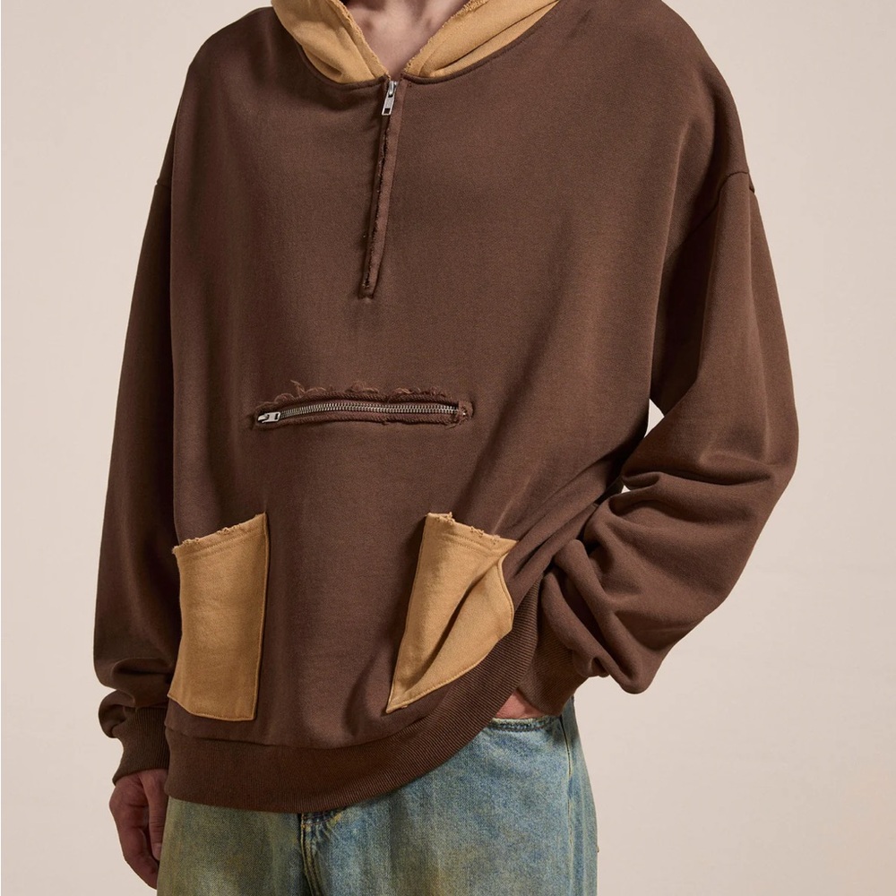FOUND Brown and Tan Hoodie with Front Pocket